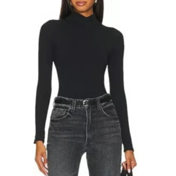Free People XYZ Recycled Ribbed V Mock Turtleneck Bodysuit in Black sz XS/SML - Picture 3 of 7